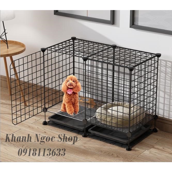 COMBO Chuồng Chó lắp ghép 2 ô bằng lưới sắt , có chân - kèm khay vệ sinh