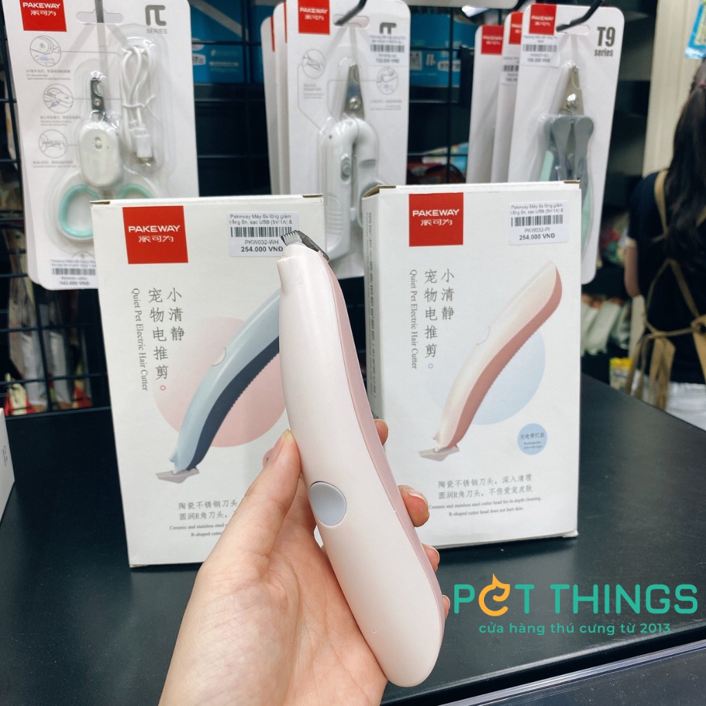 Máy tỉa lông Pakeway giảm tiếng ồn, kèm sạc &amp; đèn chiếu cho chó, mèo