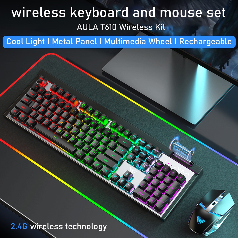 Bàn phím cơ và chuột máy tính AULA T610 không dây chơi game tích hợp sạc USB tiện lợi