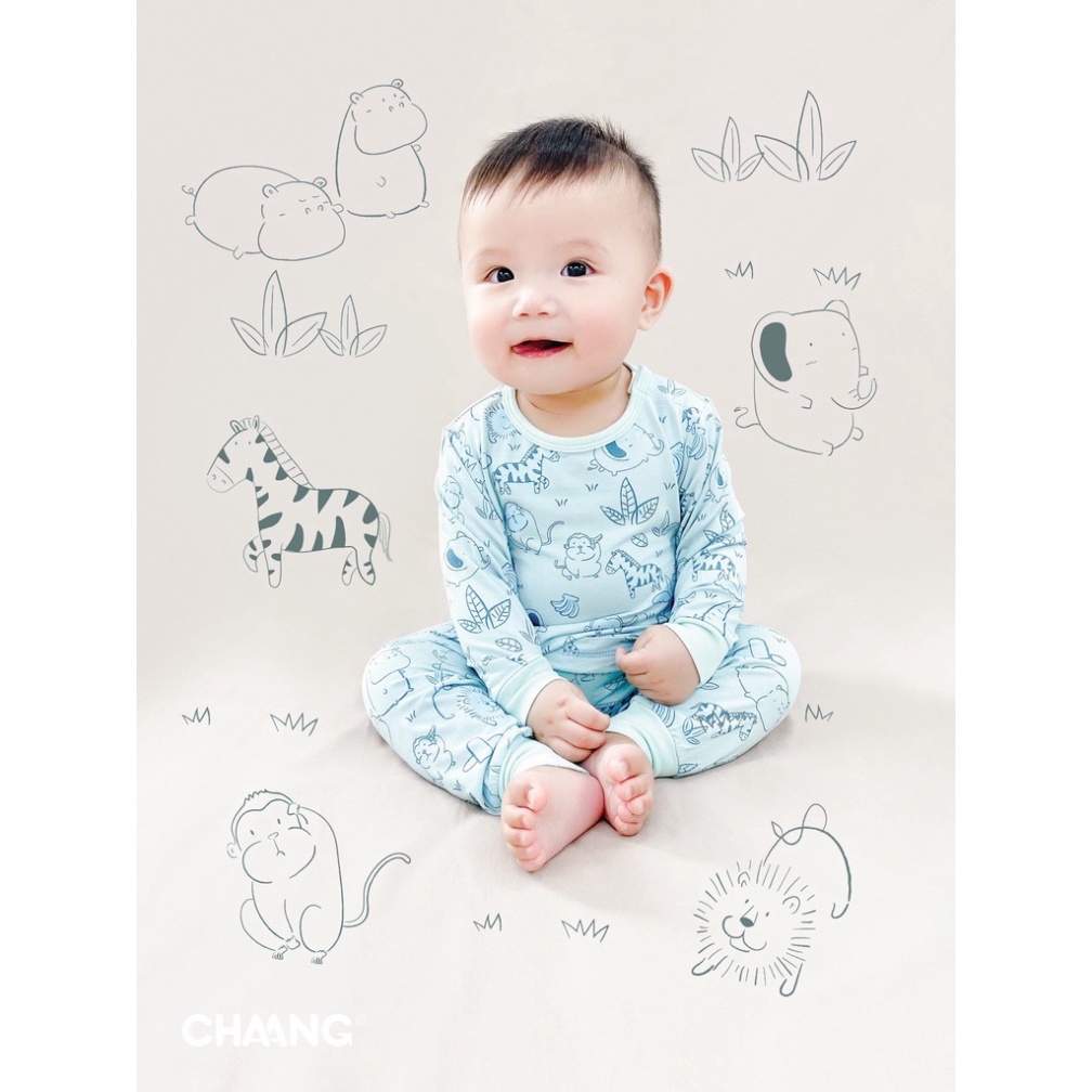 Bộ  quần áo dài tay bé trai, bé gái cúc vai Chaang vải cotton mềm mịn ấm áp - BST Chaang Jungle