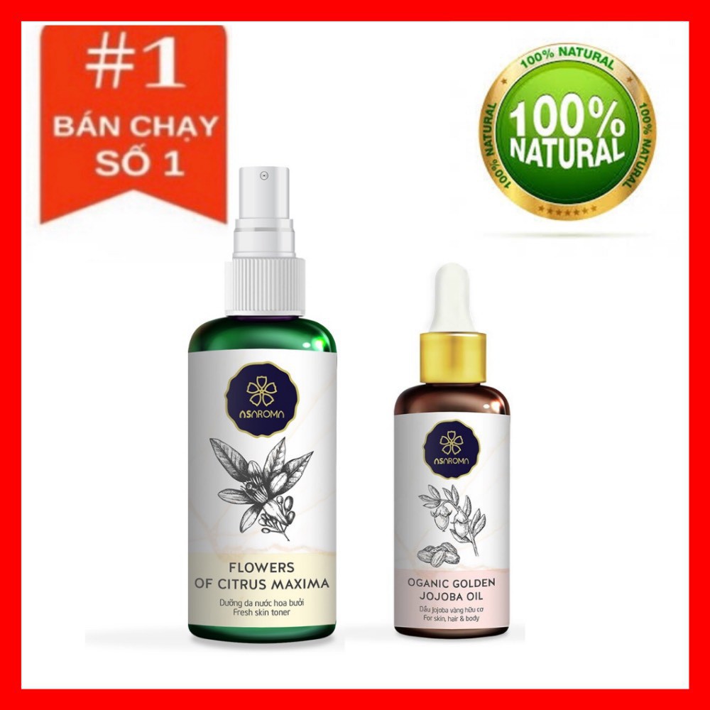 Combo Nước Xịt Khoáng Toner Hoa Bưởi và Dầu Jojoba Dưỡng Da Asaroma