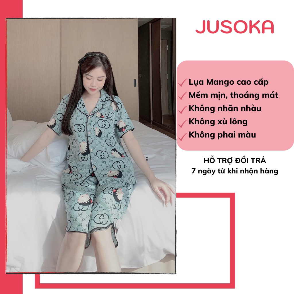 Đồ bộ nữ dễ thương mặc nhà pijama cao cấp lụa ngủ áo cộc quần lửng JUSOKA