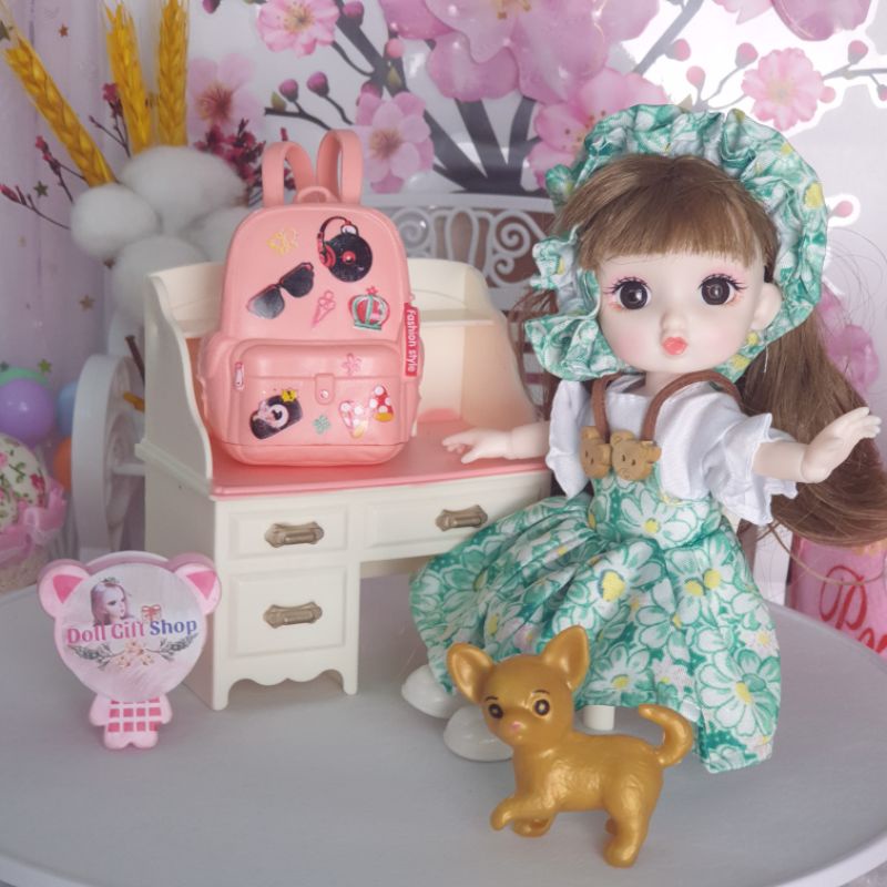 Mô hình mini phụ kiện bàn học và cặp ba lô nhựa xinh xắn cho búp bê 16cm và ob11 - Doll Gift Shop