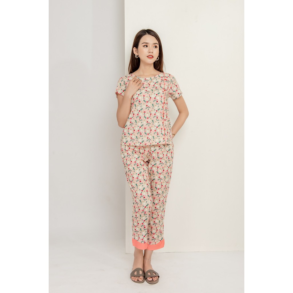 Bộ cotton quần dài áo cộc nữ Việt Thắng B48.2002 - Thời trang gia đình VT