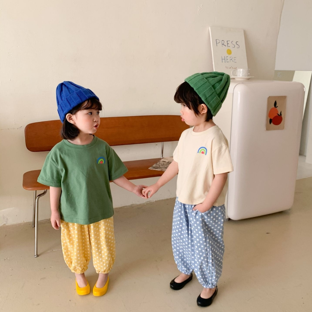 Áo thun cotton tay ngắn dáng rộng in họa tiết phong cách hàn quốc thời trang dành cho bé