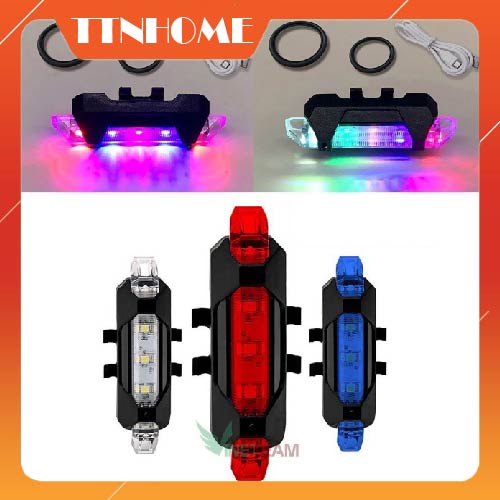 Đèn xe đạp đèn báo hiệu gắn đuôi xe đạp 5 bóng LED có cổng sạc USB