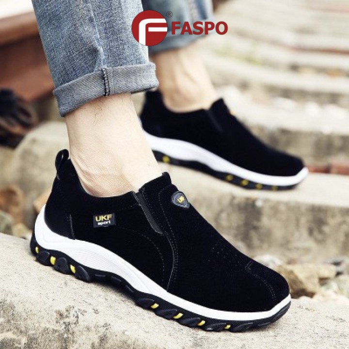 Giày lười phong cách thể thao nam loại cao cấp FASPO 009 (Màu Đen)