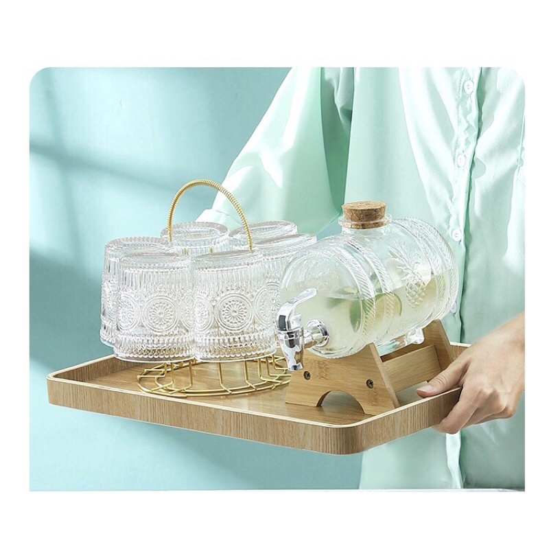 Bình Đựng Nước Trái Cây Thuỷ Tinh Dung Tích Lớn Kèm Vòi Và Giá Để