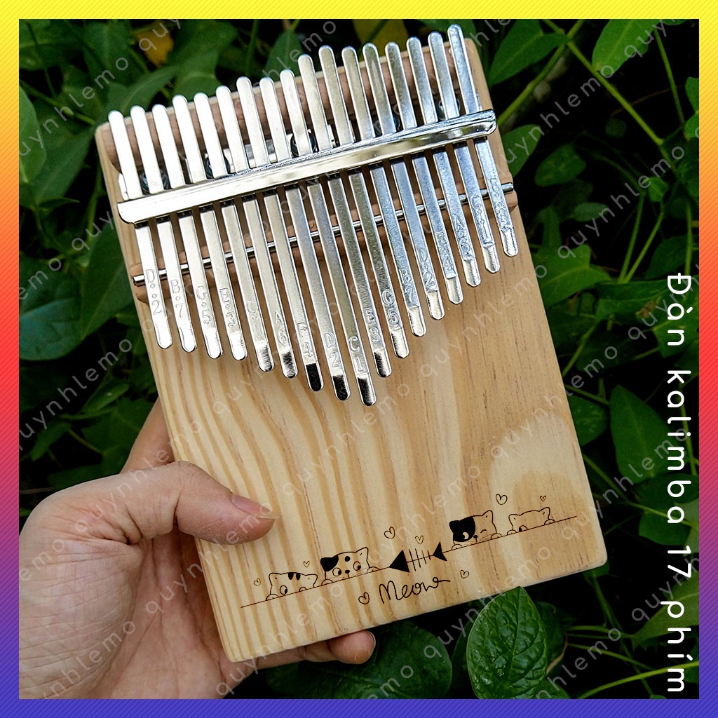 Đàn kalimba 17 phím khắc hình mèo kute , Kalimba gỗ thông tấm cao cấp nguyên khối , đàn piano ngón tay cái kèm deal sốc