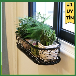 Giỏ sắt treo ban công đẹp, giỏ treo hoa ban công, kệ sắt thiết kế xinh xắn, phong cách Châu Âu sang trọng tiện lợi