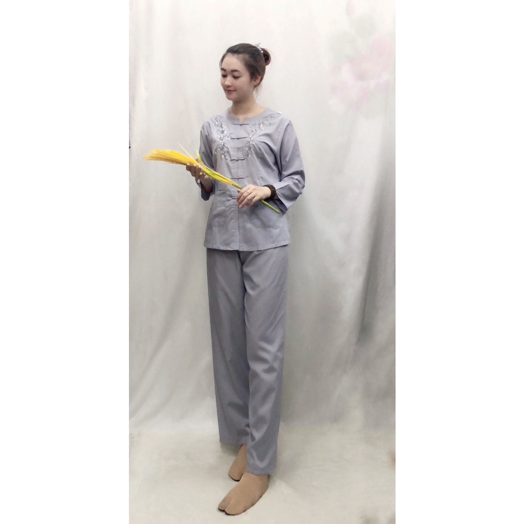 Bộ lam đi chùa cổ khóa thêu