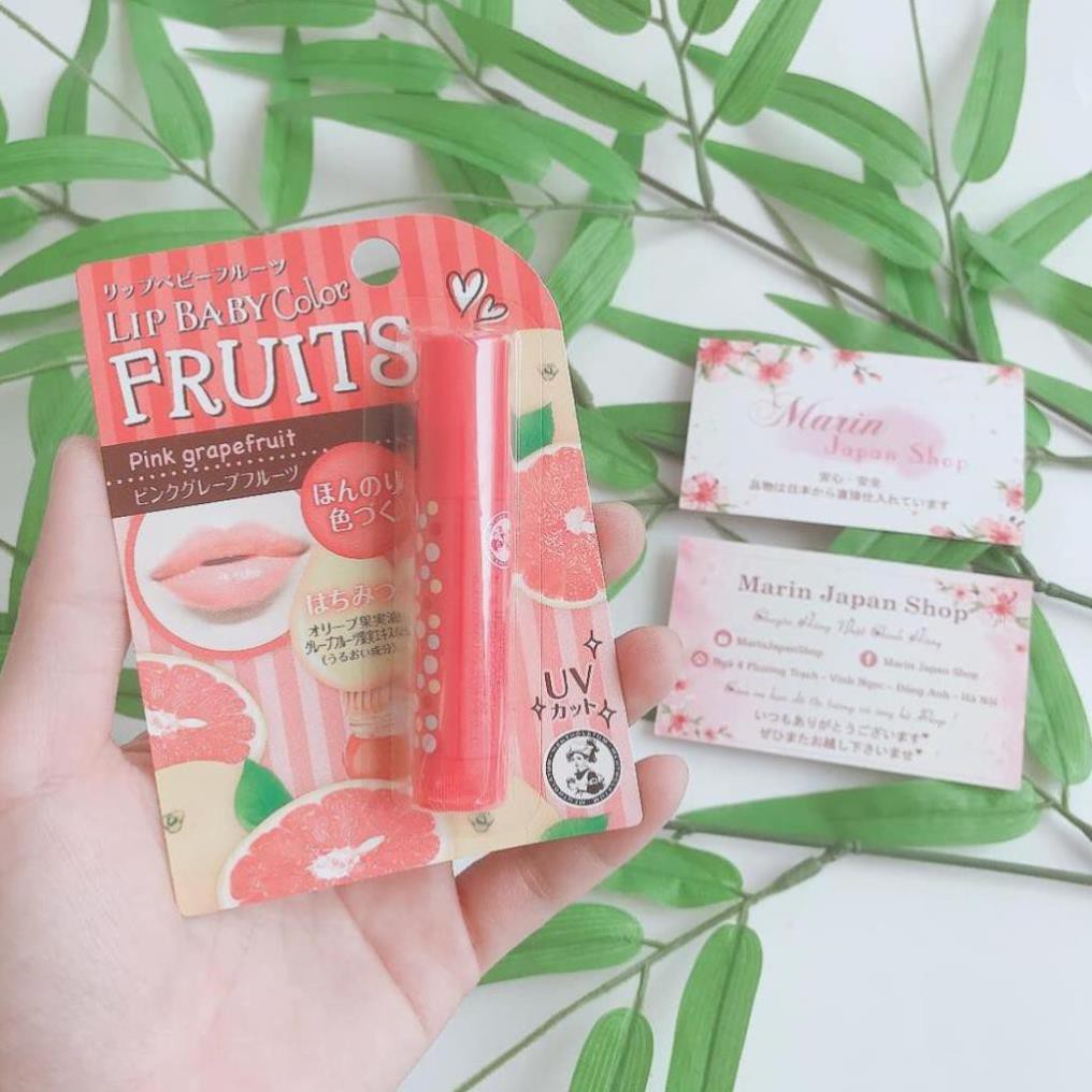 Son dưỡng ẩm môi màu hồng, màu đỏ cam Mentholatum Lip baby Fruit vị Dâu và cam  Nhật Bản