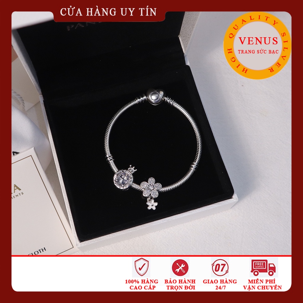[Hàng cao cấp] Vòng bạc khóa tim xâu 2 hạt charm- Mã sản phẩm VENUSBST