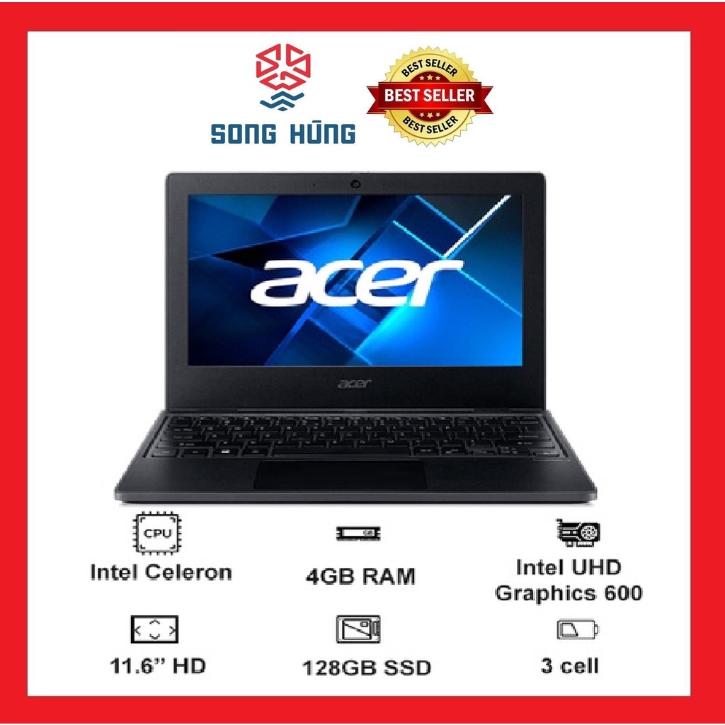 Laptop Acer TravelMate B3 TMB311-31-C2HB CEL N4020/4GD4/128GSSD/11.6HD/ĐEN/W11, laptop dành cho học sinh học online