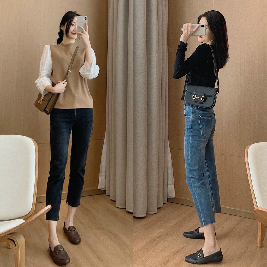 QUẦN JEANS BÒ ÔM CO GIÃN TUA GẤU HAI MÀU TÔN DÁNG