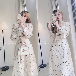 Váy chấm bi 2 lớp dáng dài