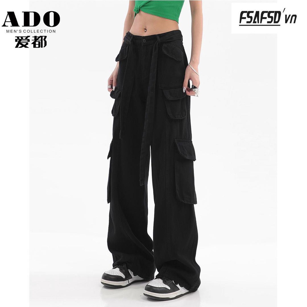 Quần Yếm Ống Rộng Phong Cách Hip Hop Mỹ Chất Liệu 100% Cotton Cho Nam Nữ