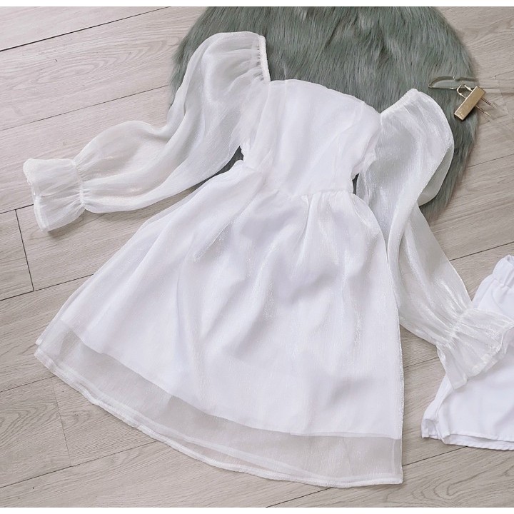 Sét đầm Voan kiến + Quần đùi chất Voan Chuẩn hàng bán shop. Cam Kết Hàng Y Hình ( size từ 40-53kg )