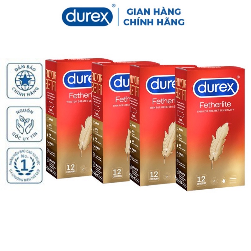 Combo 4 hộp bao cao su siêu mỏng durex fertherlite hộp 12 chiếc siêu an toàn