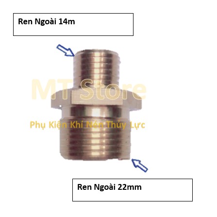 Kép nối 2 đầu REN / Răng 22 giữa 2 dây xịt rửa xe TQ - đầu nối giảm REN TRONG 22-> REN NGOÀI 13/14