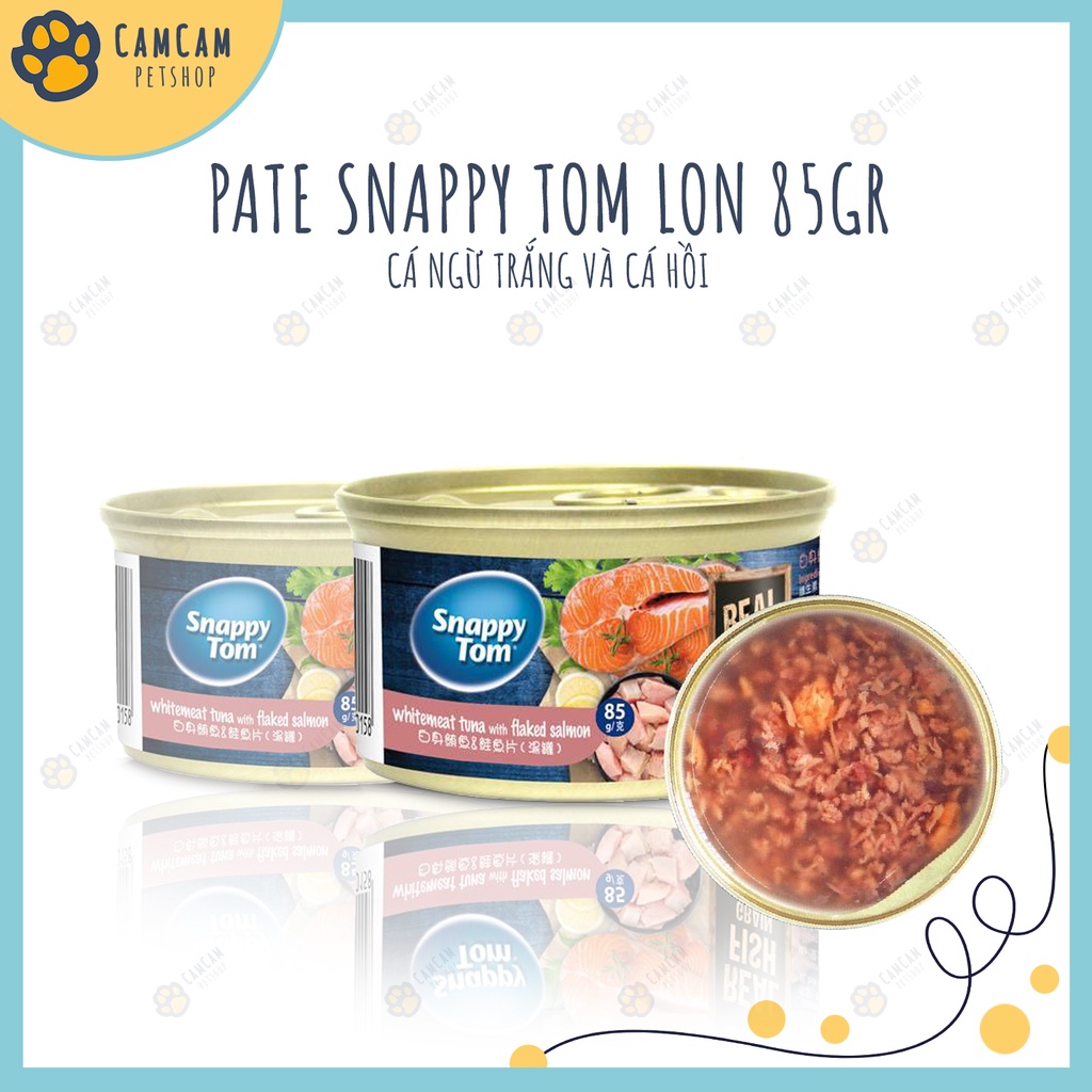 Pate cho mèo Snappy Tom Premium lon 85gr - Pate Snappy Tom cho mèo, Thức ăn cho mèo với miếng thịt và nước sốt thơm ngon