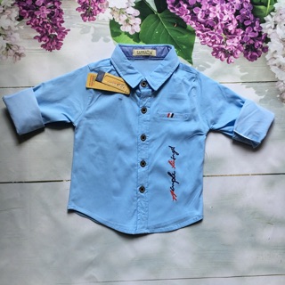 Xuất xưởng lo áo sơ mi dài tay cho bé trai. Chất sơ mi co giãn hình thêu nha các chế. Khung Sz 1-8. Cho bé từ 10-23kg...