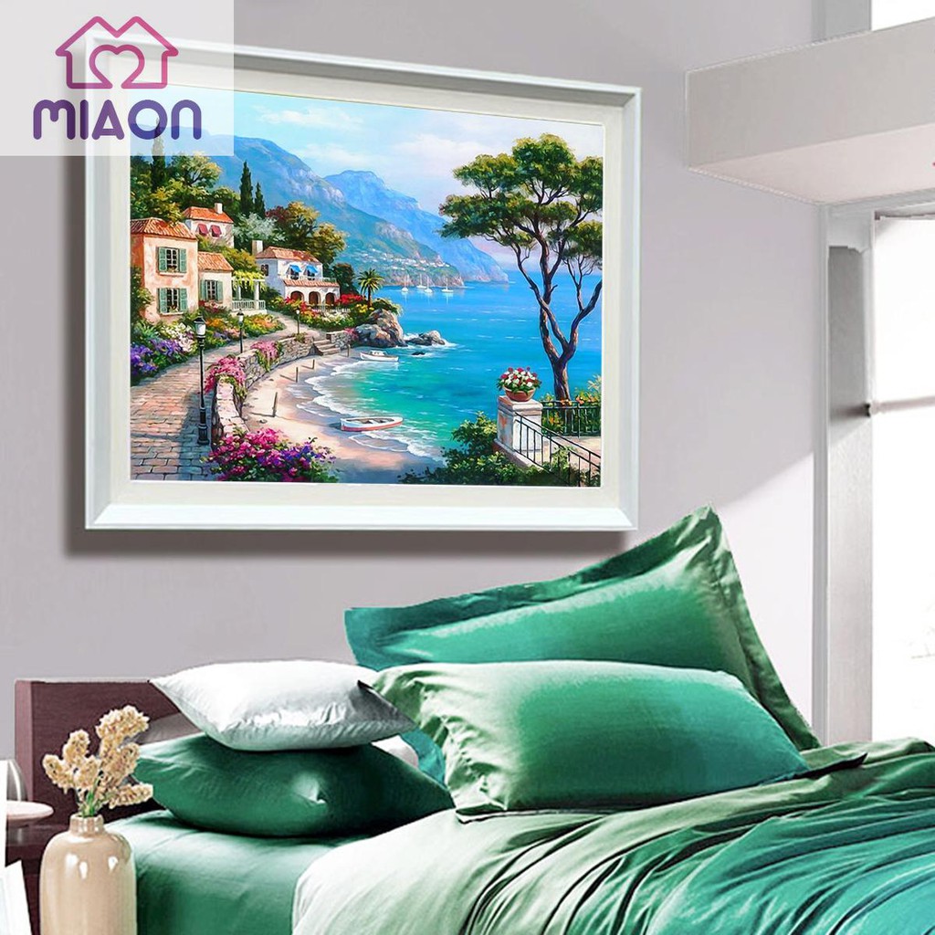 Bộ phụ kiện làm tranh đính đá DIY họa tiết 5D hình làng quê đơn giản | BigBuy360 - bigbuy360.vn