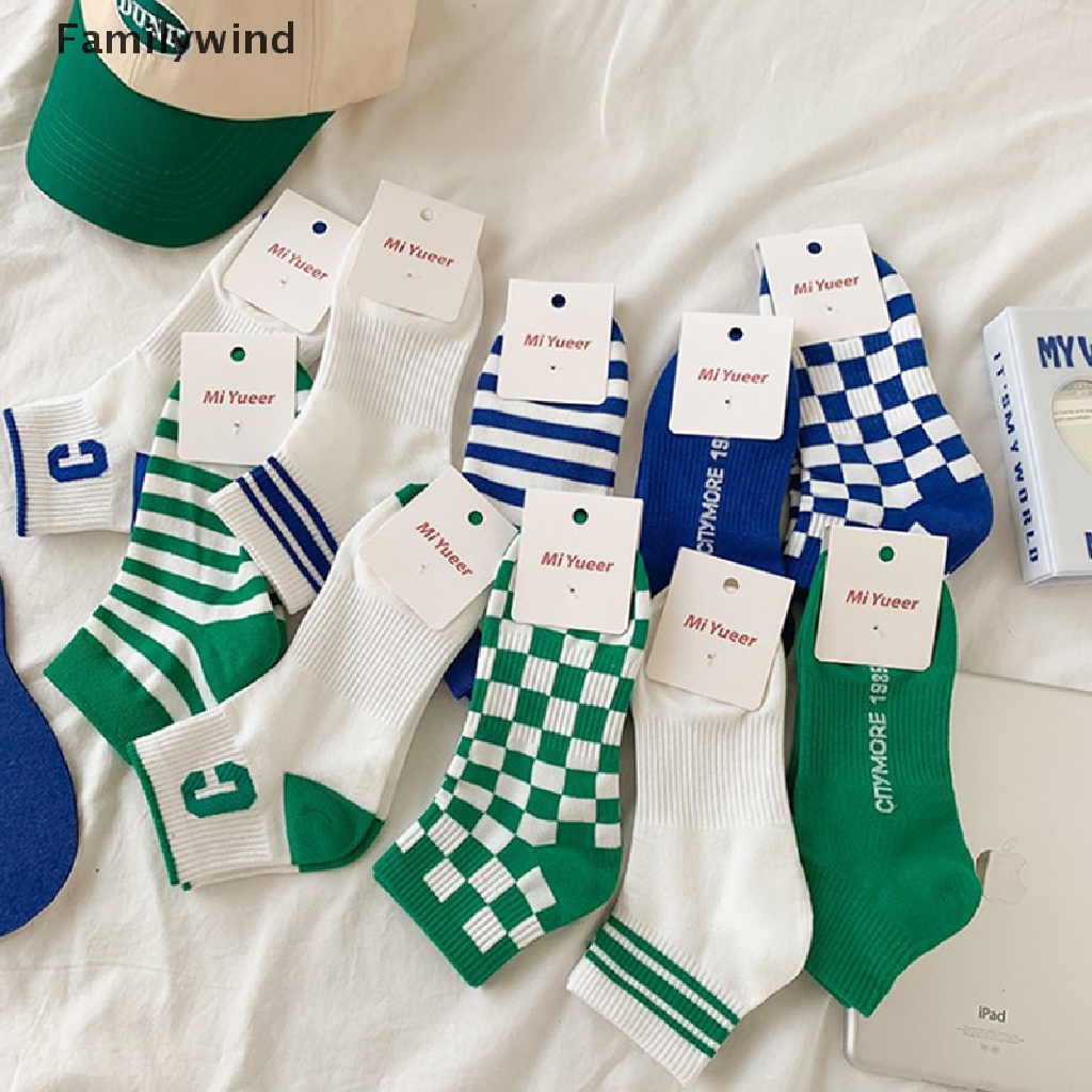 Familywind &gt; Vớ Thể Thao Cotton Cổ Vừa Kẻ Sọc In Chữ P Màu Xanh Dương Hợp Thời Trang Dễ Phối Đồ Cho Nữ