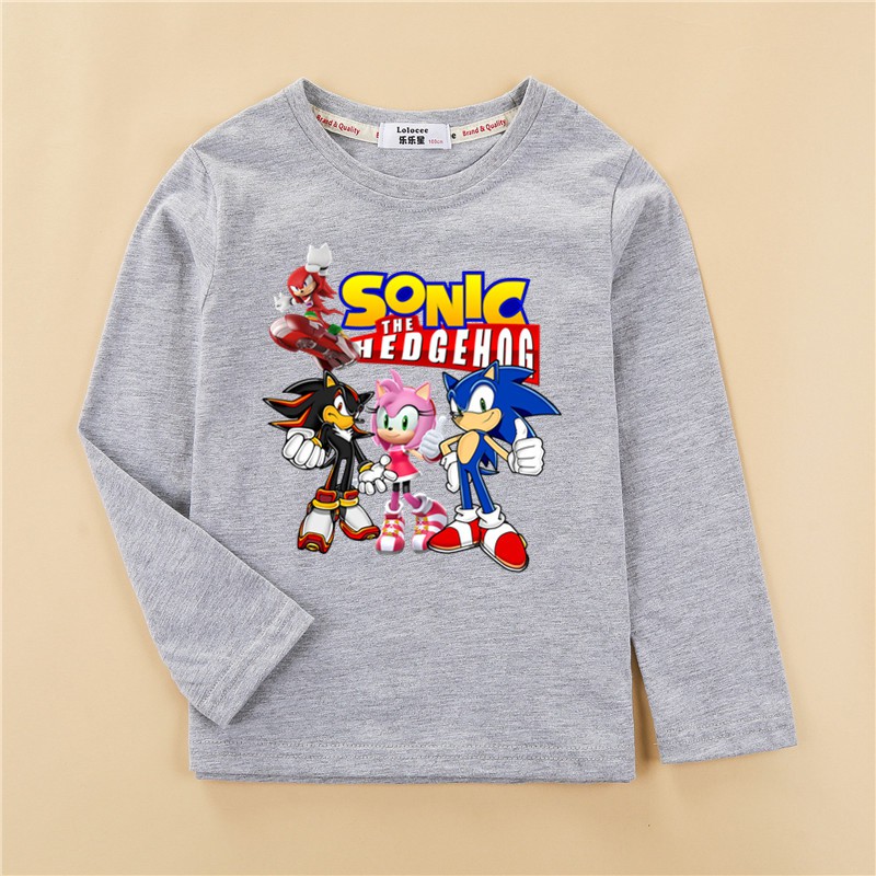 Áo thun tay dài in hình nhím Sonic phong cách thời trang cho bé trai