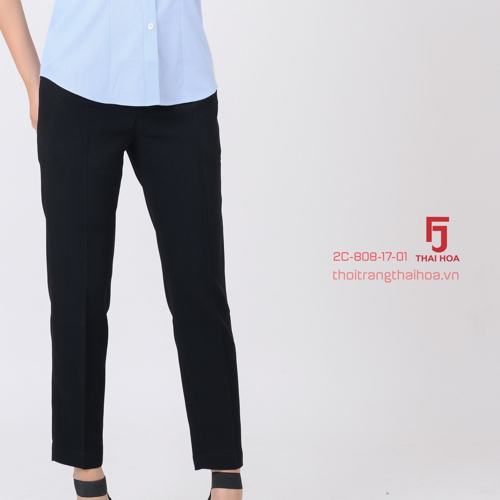 Quần Tây nữ Thái Hòa 2C-808-17-01 🍀 Quần công sở nữ caro kiểu dáng quần 9 tấc 2 ly chìm, xẻ gấu, màu xanh đen