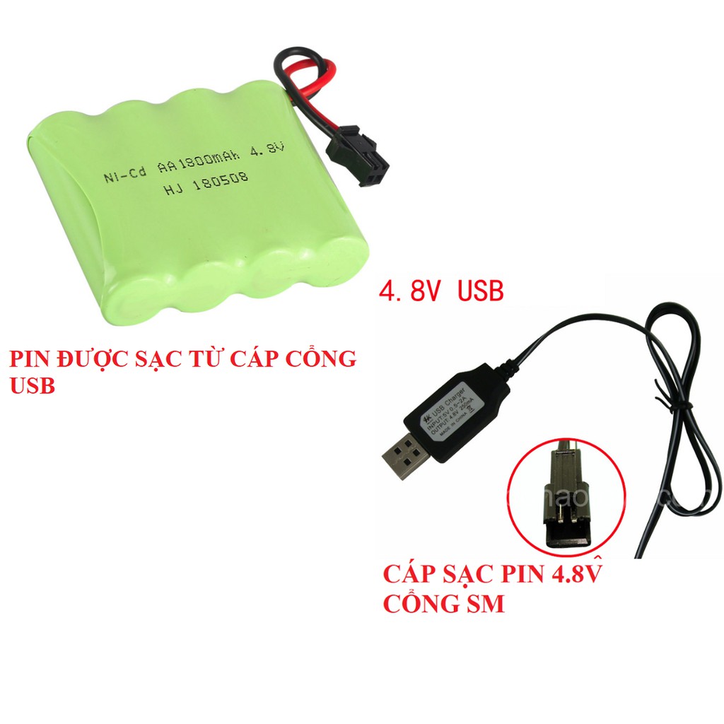 Bộ pin và cáp sạc xe mô hình điều khiển từ xa 4,8v 1800mah