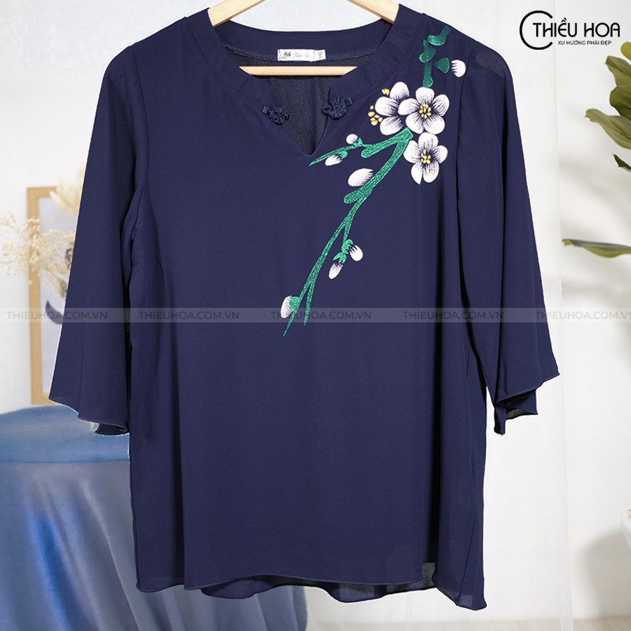 Áo Voan 2 Lớp In Hoa Dành Cho Phụ Nữ Trung Niên K667