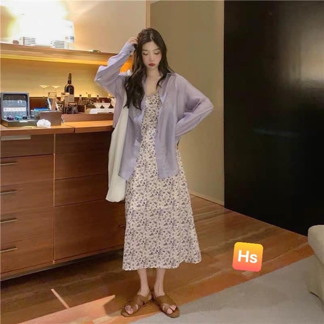 Sét váy hoa tím + sơmi tơ tím HSV876-4