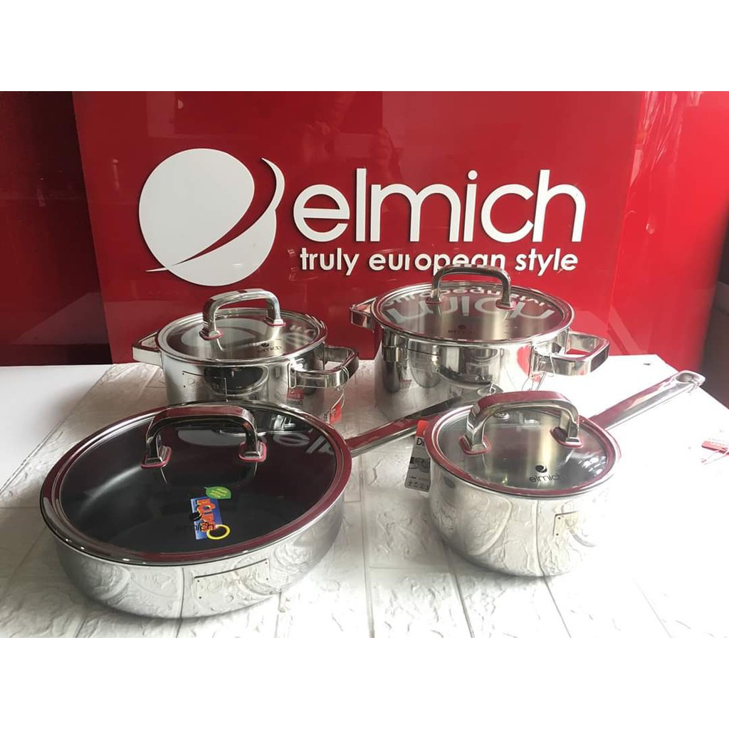Bộ nồi chảo sang trọng 3 lớp liền đáy Elmich Diamond size 16cm, 20cm, 24cm, 26cm EL3329