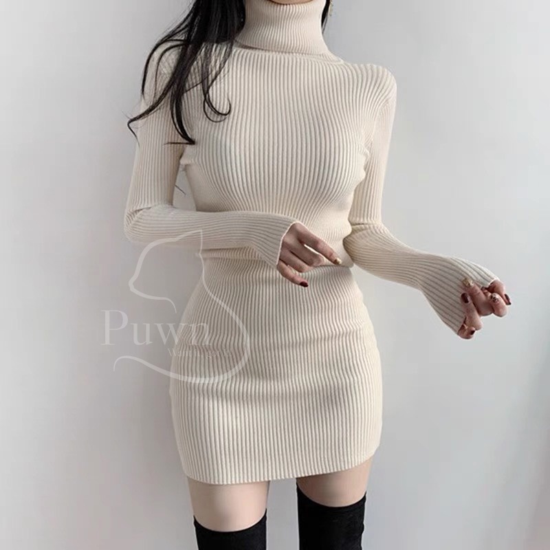 Váy len body xanh bơ cao cổ rút 2 bên quyến rũ sexy - Puwn Pơ🥑
