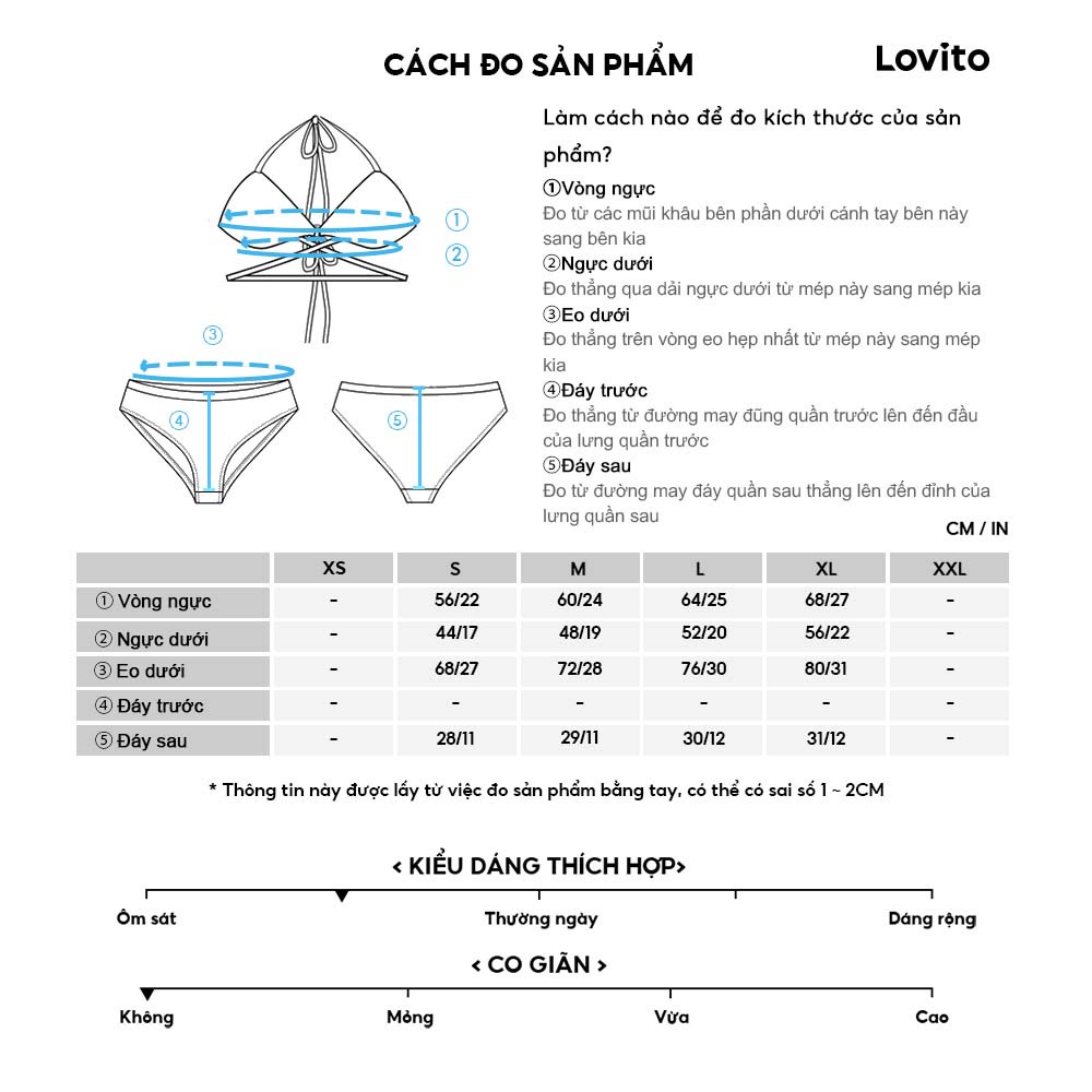 Bikini đi biển Lovito sọc gân có khoen tròn màu trơn phong cách Boho L15X061 (màu xanh lục nhạt)