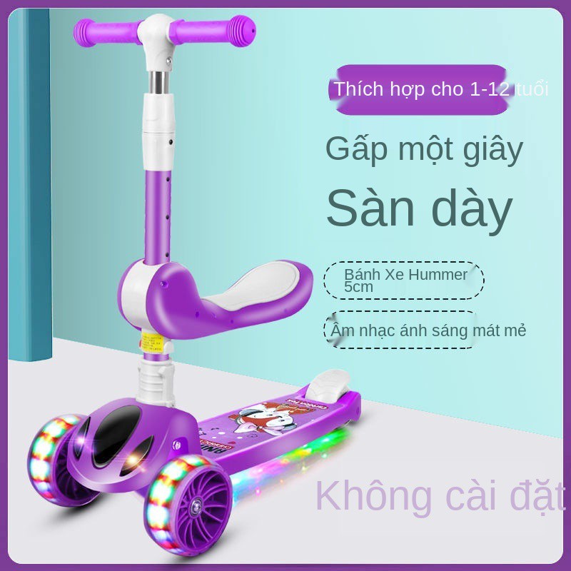 xe trượt scooter cho trẻ em mới 2-6-8-12 tuổi gấp nhấp nháy nhạc nâng bé nam và nữ ba hoặc bốn giày patin