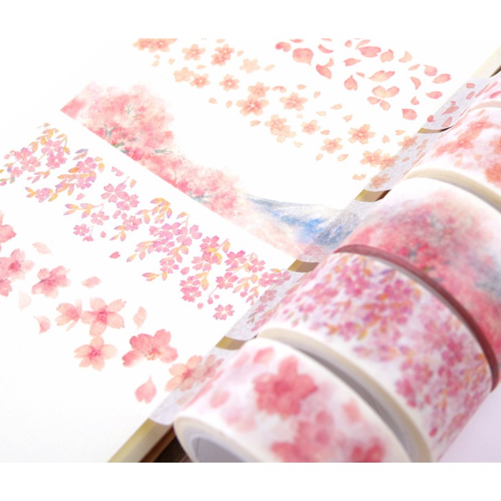 Băng Dính Washi Tape Hoa Anh Đào Sakura cả cuộn 7m trang trí sổ tay