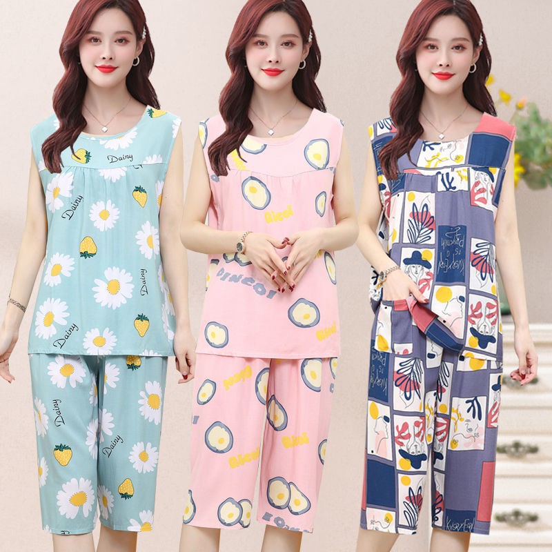 Vị trí đầu tiên bán hàng tại cửa của chúng tôi] đồ mặc nhà bằng lụa cotton trung niên, ngủ mẹ, bộ hai mảnh tơ tằ