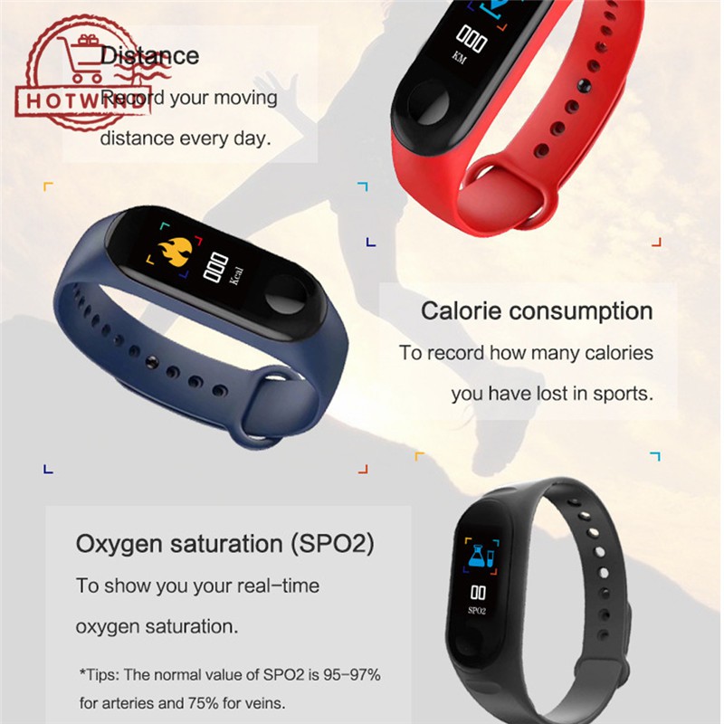 Vòng đeo tay thông minh HW M3 theo dõi vận động màn hình 0.96&quot; TFT thời trang