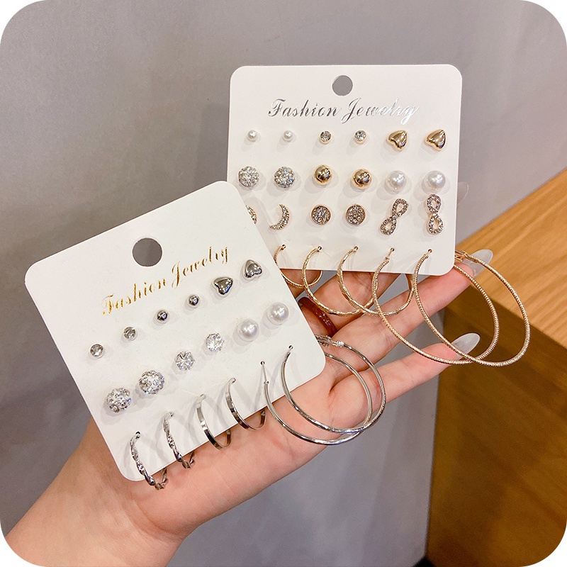 Set khuyên tai đính đá ngọc trai giả đơn giản thời trang