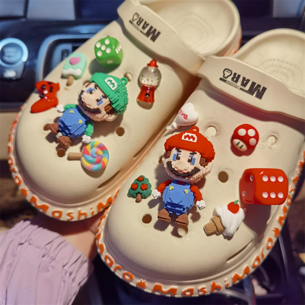 Dép Sandal Họa Tiết Hoạt Hình Mario Jibitz DIY Dành Cho Nữ