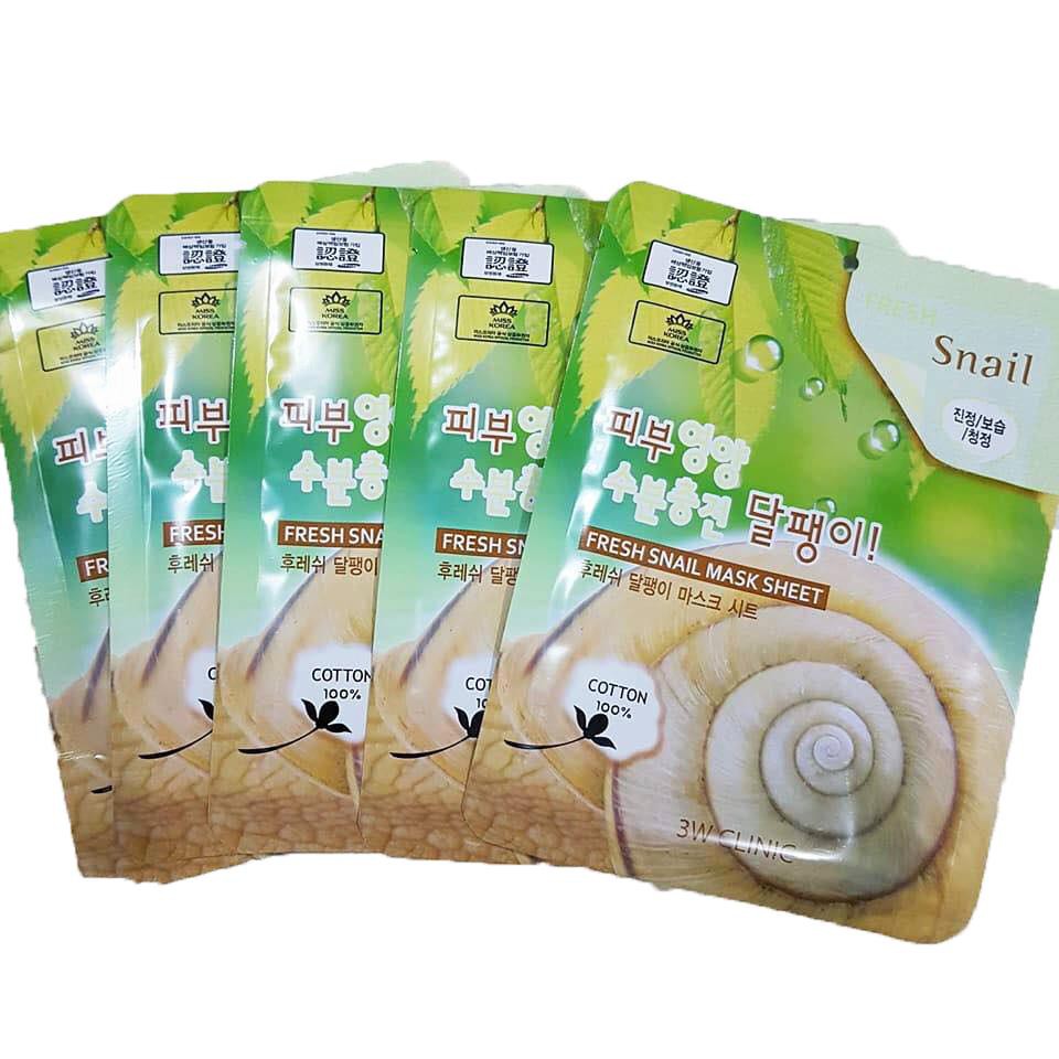 [Hàng Chính Hãng]Mặt nạ dưỡng da săn chắc và mềm mịn da chiết xuất ốc sên 3W Clinic Fresh Snail Mask Sheet