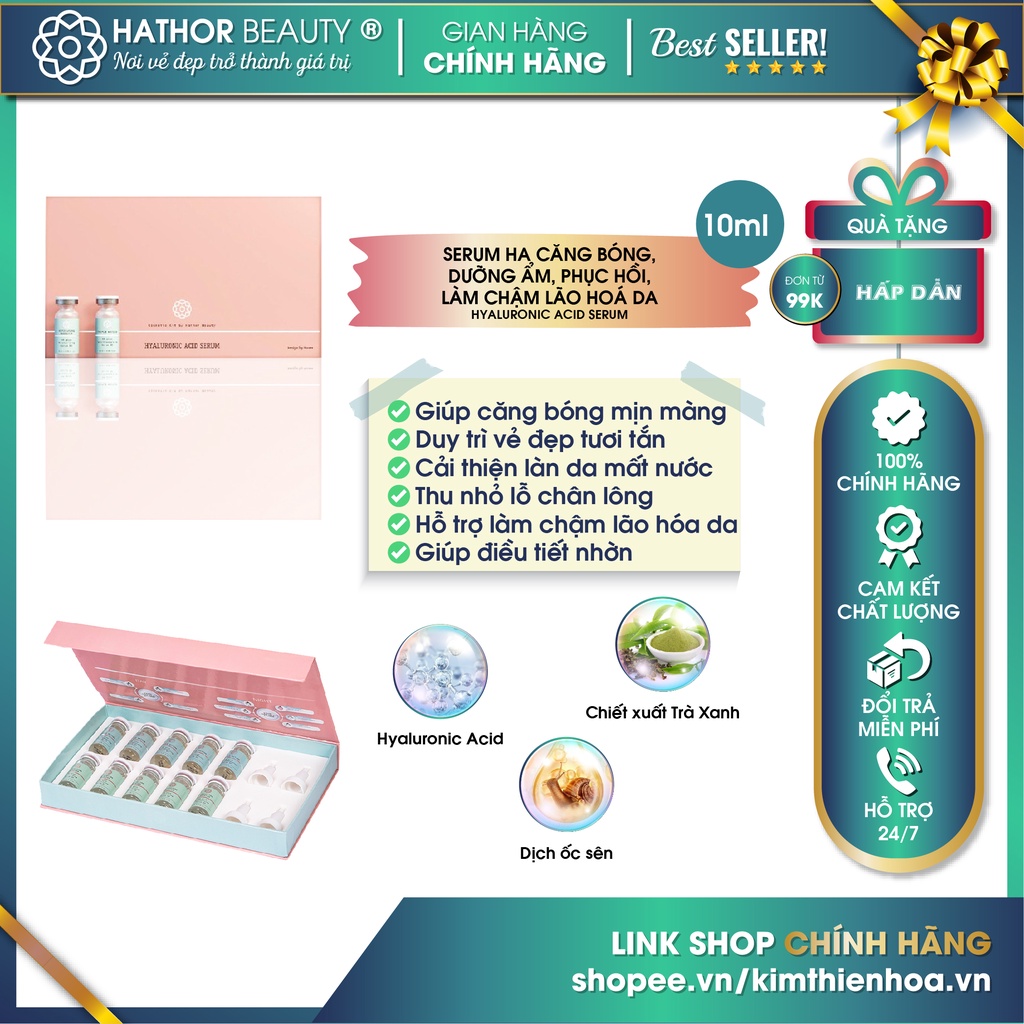 Serum HA Căng bóng da - Dưỡng ẩm, phục hồi, làm chậm lão hoá da - Hyaluronic Acid Serum | Hathor Beauty (Kim Thiên Hoa)