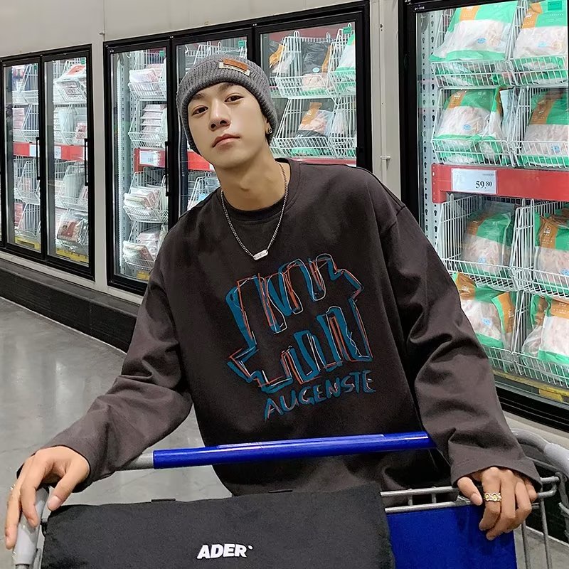 Áo Thun Tay Dài Dáng Rộng In Chữ Phong Cách Hip Hop Đường Phố Hàn Quốc Thời Trang Cho Nam Cỡ M-5XL