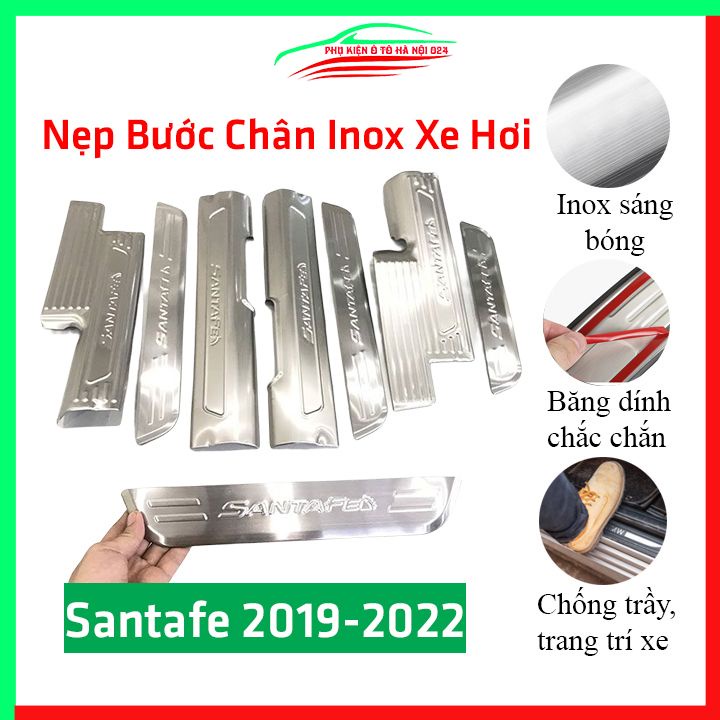 Bộ nẹp bước chân inox ô tô Hyundai Santafe 2019 chống trầy làm đẹp ô tô