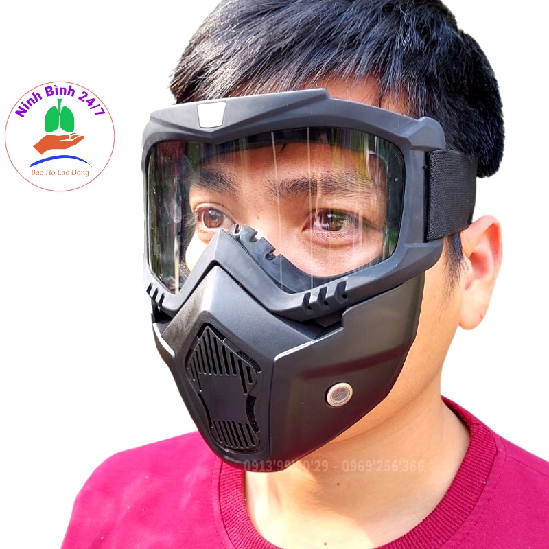 Bộ kính bảo hộ cao cấp, mặt nạ beon, mặt nạ phượt dùng cho mũ 3/4 cực chất, kính chống dịch, gió bụi và chống nước