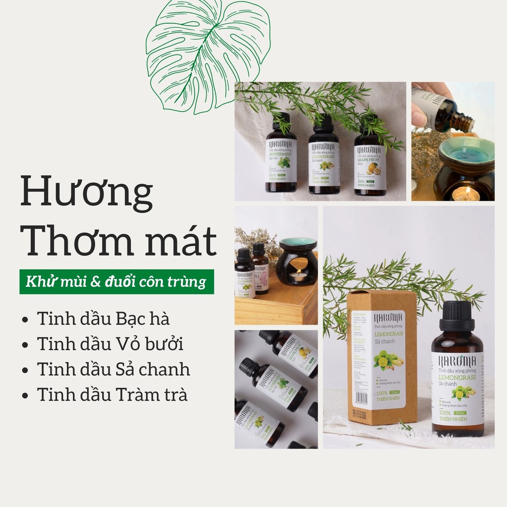 Tinh Dầu Thơm Phòng Ngủ, Tinh Dầu Thiên Nhiên Nguyên Chất Kháng Khuẩn, Đuổi Muỗi, Khử Mùi KAROMA 50ml - 100ml (Chai)