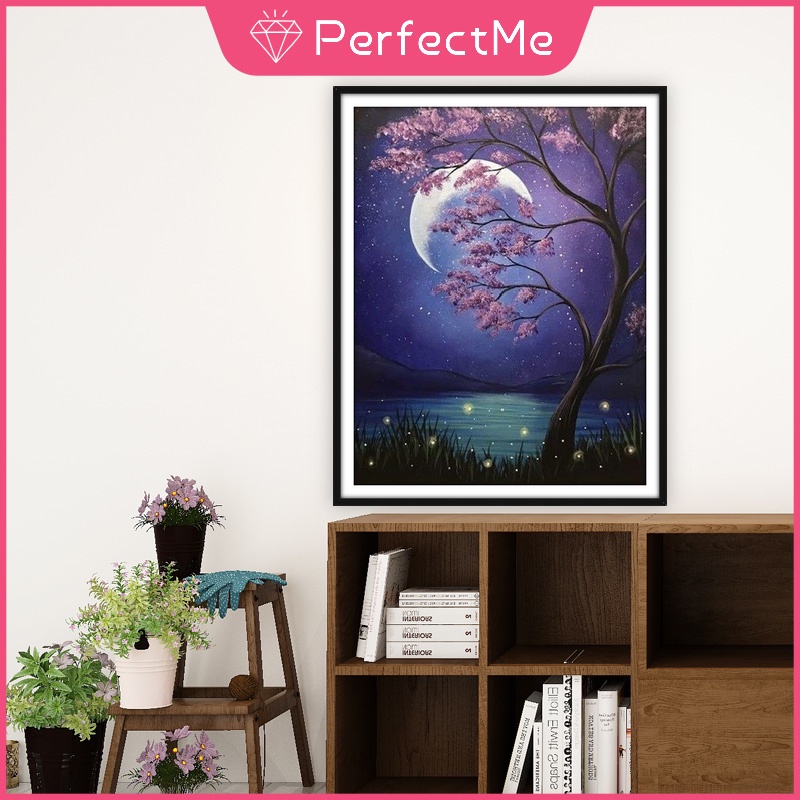 Bộ tranh đính đá 5D họa tiết bầu trời đêm tím độc đáo DIY