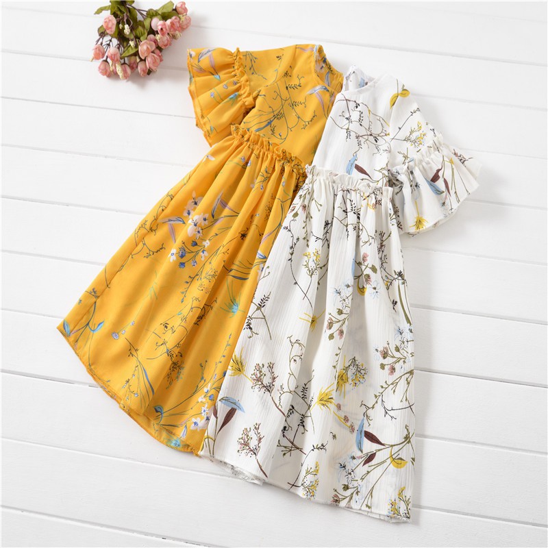 Đầm ngắn tay họa tiết hoa tuyệt đẹp dành cho bé gái